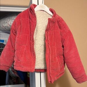 Koala kids pink corduroy girls Jacket with faux fur interior